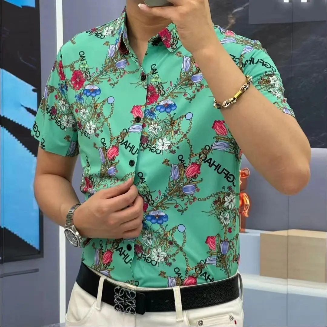 

New Summer Men's Floral Style Fashionable Casual Printed Short Sleeved Shirt