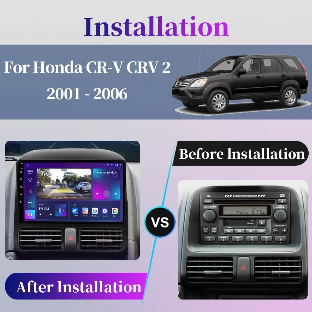 For Honda CRV CR-V 2001-2006 Car Radio Android Multimedia Player Intelligent Systems Navigation GPS Carplay Screen Auto Stereo