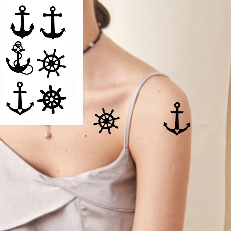 Татуировки-наклейки-Корабельный-якорь-Кермо-Элемент-Поддельные-татуировки-для-женщин-и-мужчин-Водонепроницаемые-Временные-вечерние-Фестиваль-Шея-Рука-Рука-Боди-арт