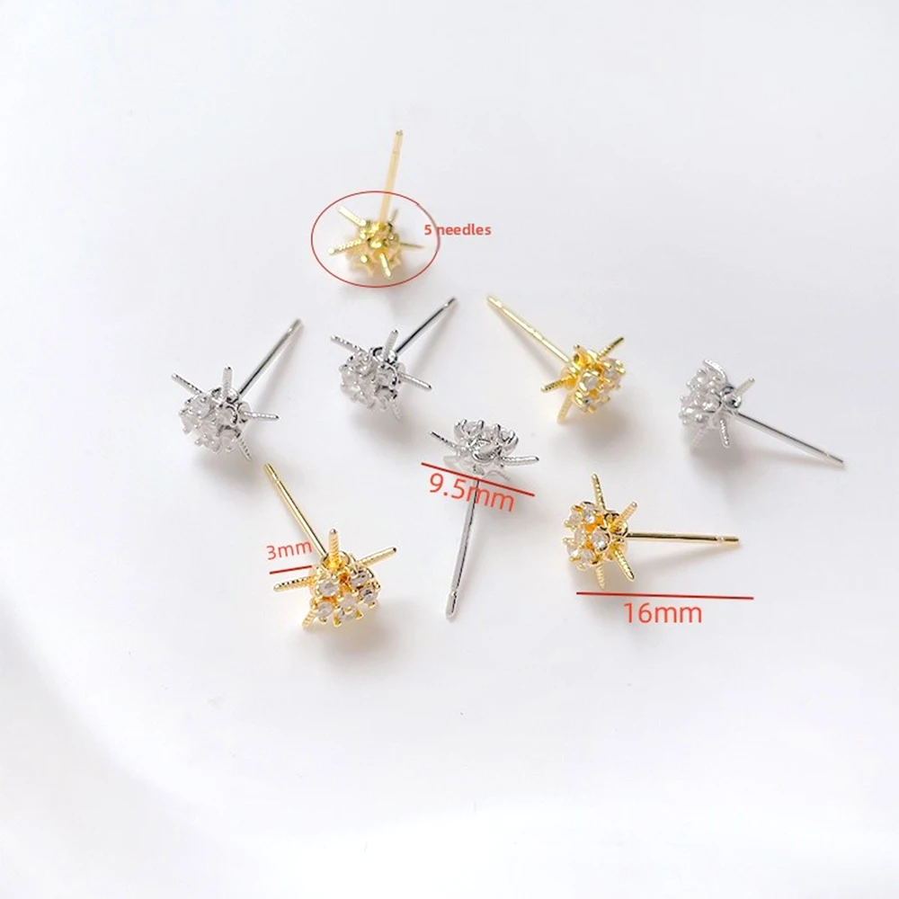3 Pairs Copper Plated with Genuine Gold Inlaid Zircon Flower Earrings DIY Jewelry Making Semi-finished Products Accessories