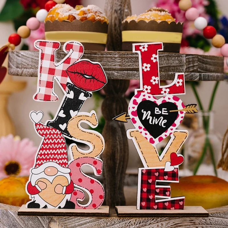 Y1UB Valentines Day Love Kiss Tabletop Sign for Festivals Party Table Desk Home Decoration Wedding Ornament and Gifting