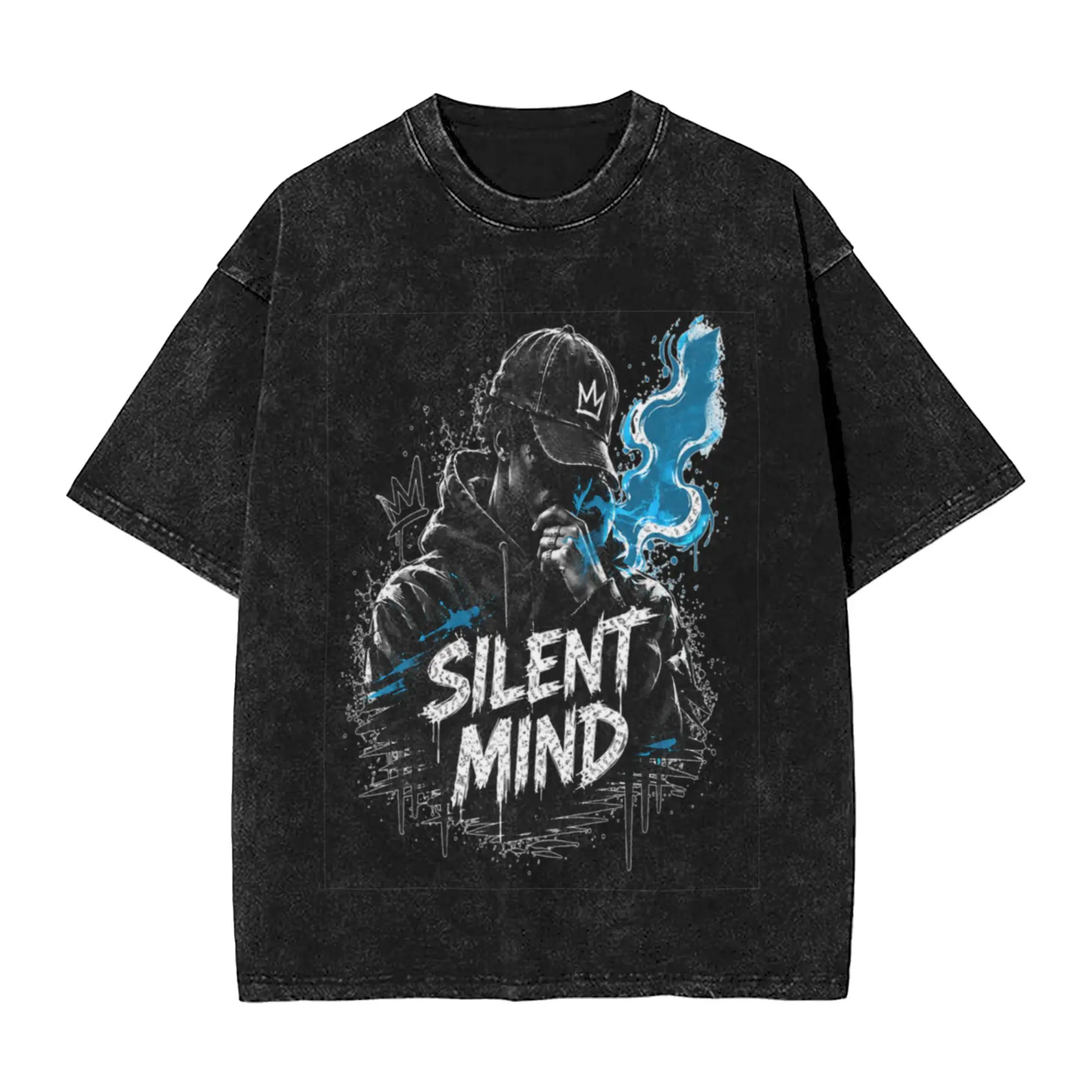 Silent Mind Streetwear Graffiti Design Classic Stylish A Washed T Shirt Men's Women's Oversized Cotton Tees Tops