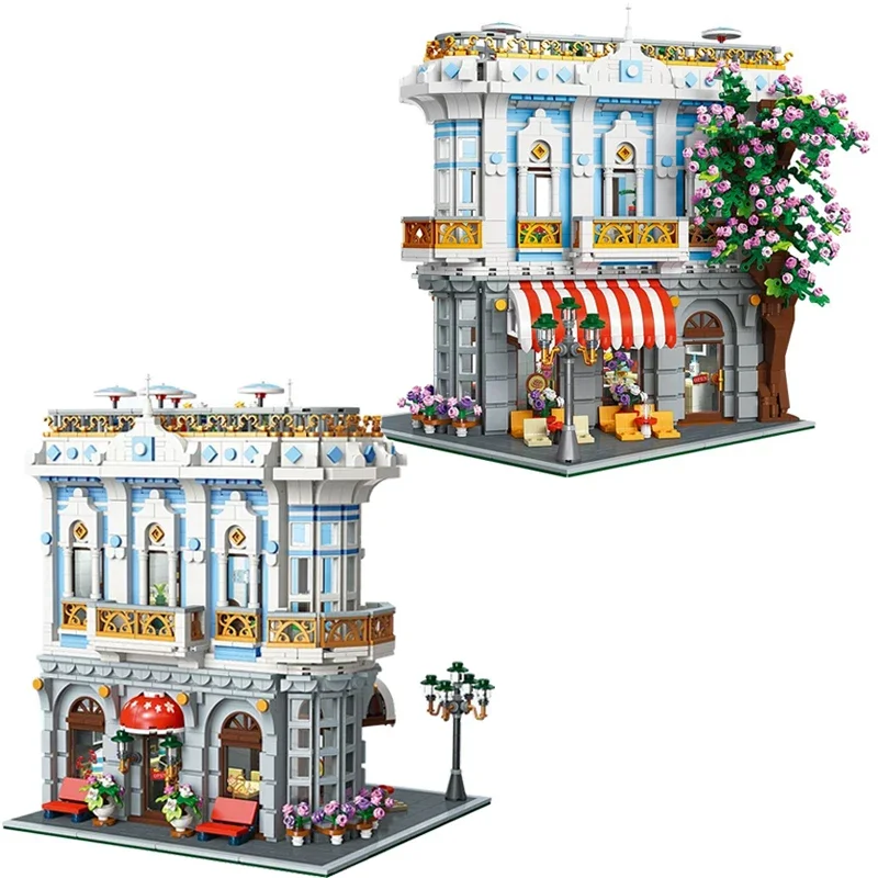 Décennie s de construction de restaurant Sakura pour enfants, série Street View, tiges créatives, modèle de café de la ville, jouets en briques, cadeau de Noël, MOC