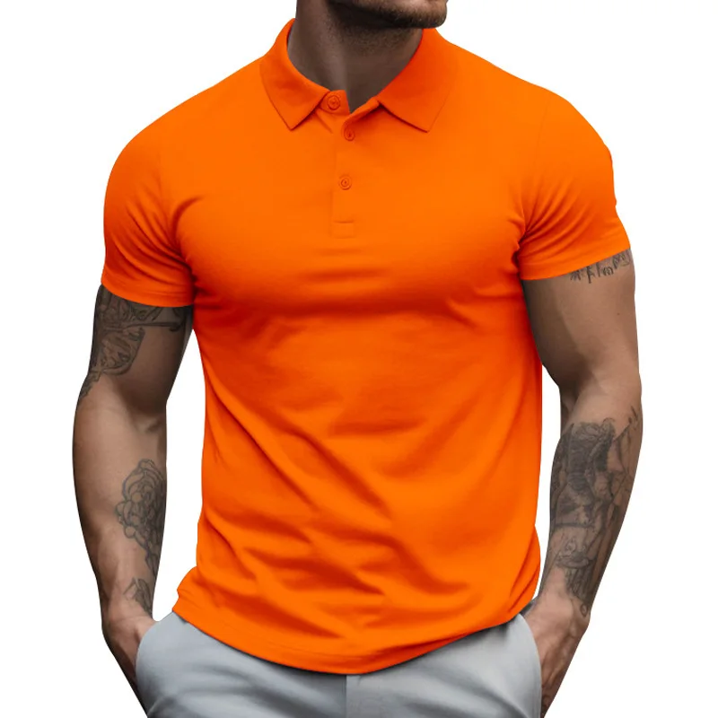 Men's Summer Short-sleeved Solid-color Lapel Top Half-buckle Loose Large-size Breathable American Sports Cross-border T-shirt