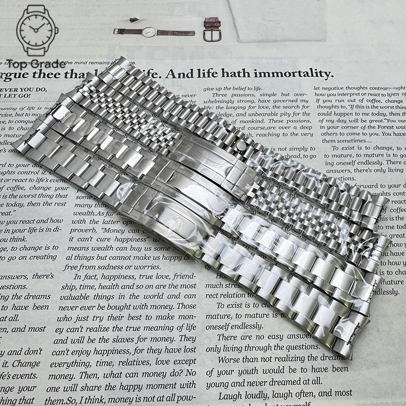 TG 20mm Width Oyster/Jubilee Bracelet Silver Soild Steel Adjustment Buckle Wristband for Datejust SUB GMT NH35 Watch Case