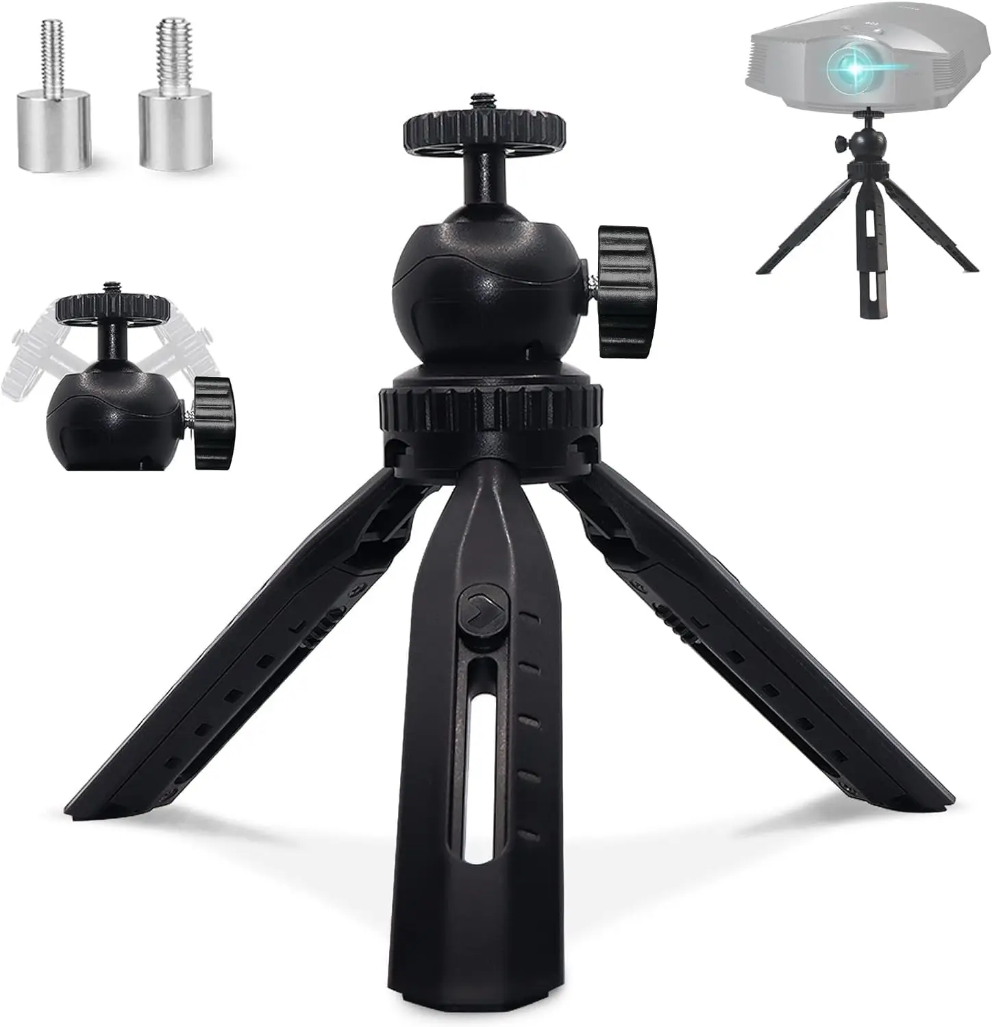 

Mini Projector Stand Tripod Mount, Adjustable Height 5 Levels, 360° Swivel Ball Head, Portable Tabletop for Most Projectors