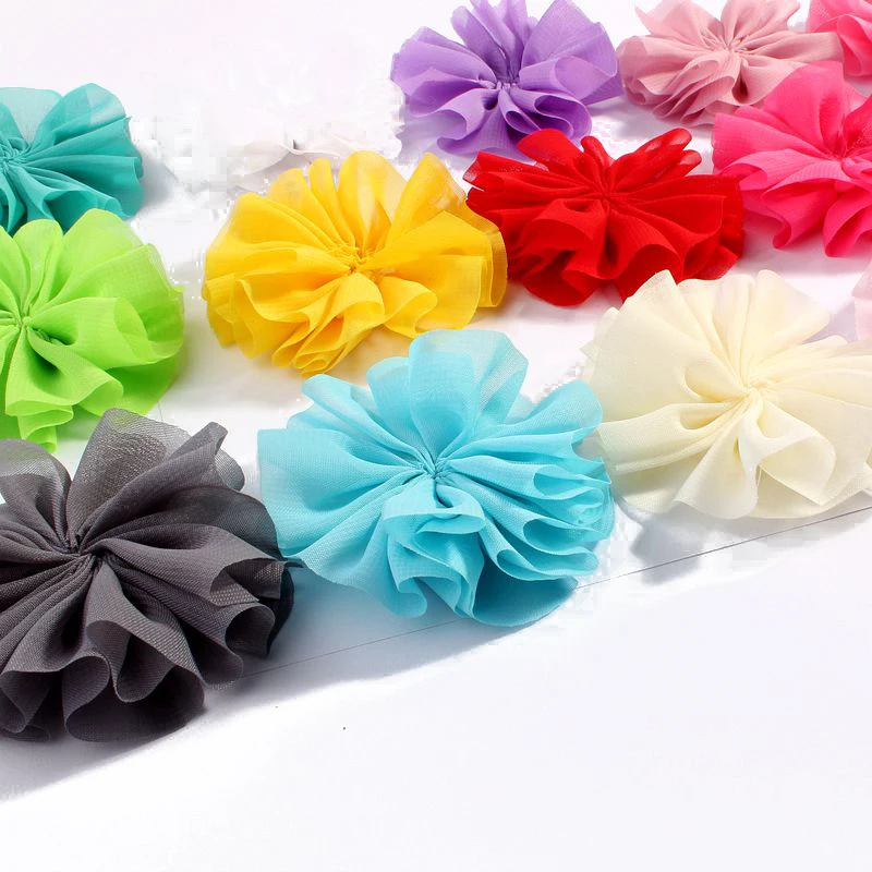 120pcs/lot 6.5cm 15colors DIY Solid Chiffon Ballerina Hair Flower For Girl Accessories Artificial Fabric Flowers For Headbands