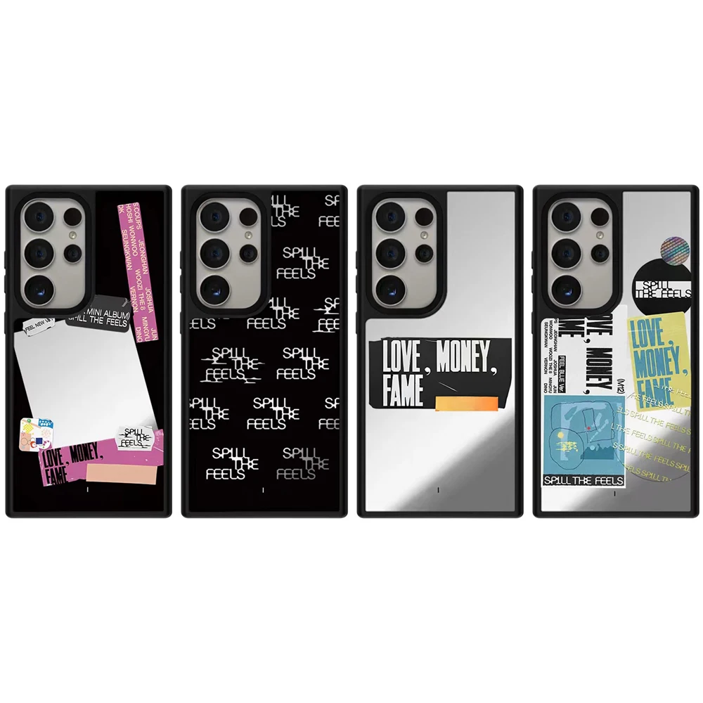 

Love Money Fame Mirror Surface Black Border Case for Samsung Galaxy S23 S24 S25 Ultra S24+ S25 Plus Cover Case