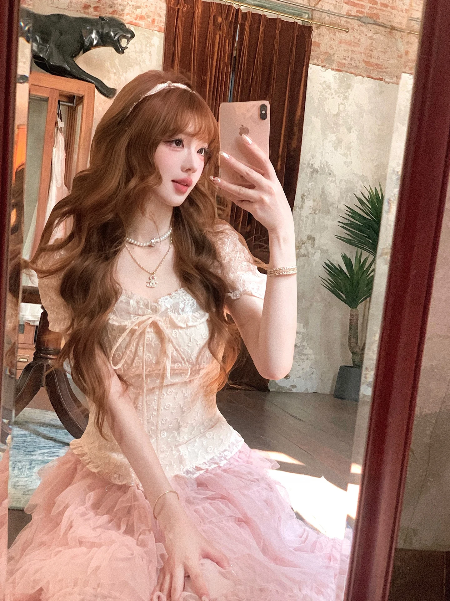 

Princess Style Short Sleeve Bubble Sleeve Texture Feeling Full Cotton Thread Embroidery Fake Two-Piece Top for Girls