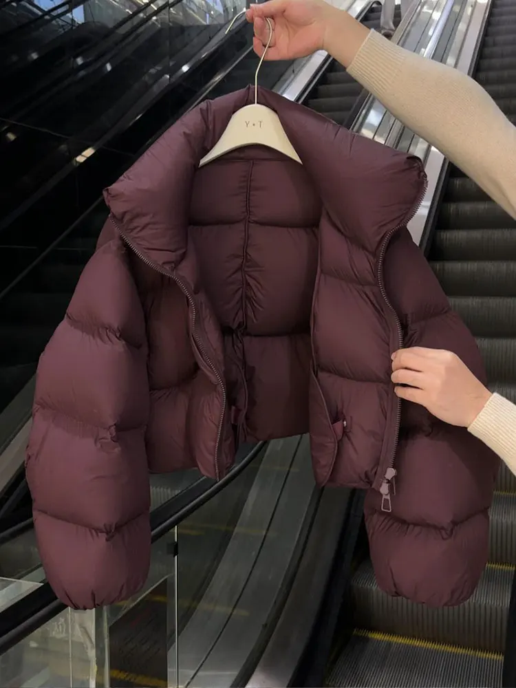 

Red Wine Color ort Thiened Stand Collar Bread Coat Women's Winter New Faion Loose Small Size Cotton Coat Outerwear