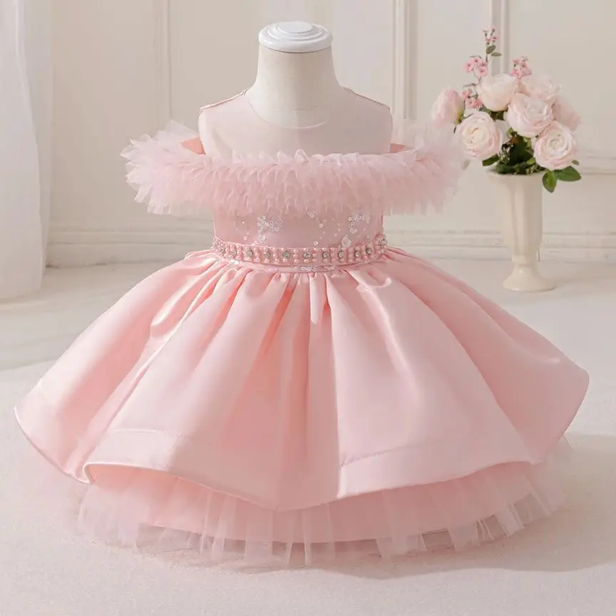 HETISO Girls' Princess Tutu Dress Mesh Beaded Sashes Casual Summer Holiday Ball Gown for Kids Aged 1-6
