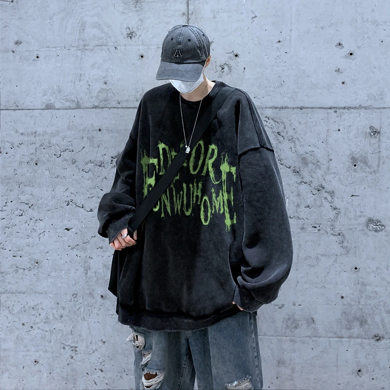 

Мужская винтажная толстовка оверсайз с длинным рукавом в американском ретро-стиле, весенне-осенняя повседневная куртка из смесового полиэстера и хлопка