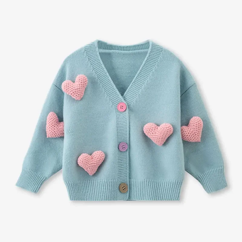 Girls Sweaters Coat Three-Dimensional Love Knitted Cardigan Jacket Autumn Winter Baby Girl Clothes Korean Kids Clothing B31