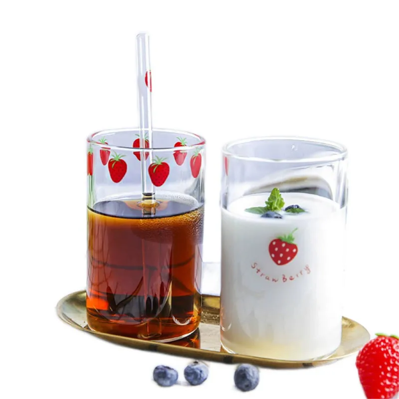 

300 мл милые стеклянные прозрачные чашки для кофе и молока, студенческие молочные термостойкие холодные напитки без соломы, инструмент для коктейля