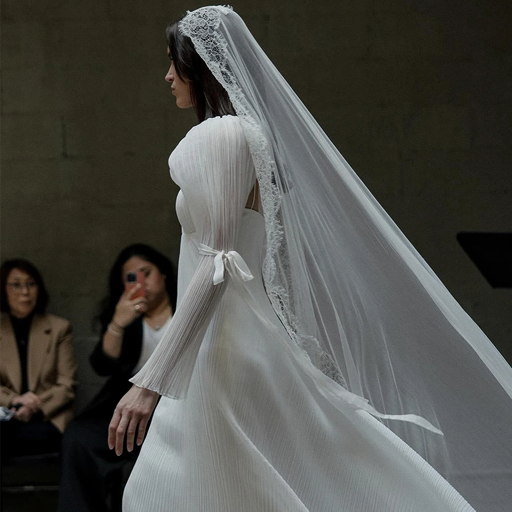 

Elegant Detachable Plisse Tulle Wedding Sleeves Full Length Fashion Accessories Wedding Sleeve Fingerless Gloves Chic TSWD638