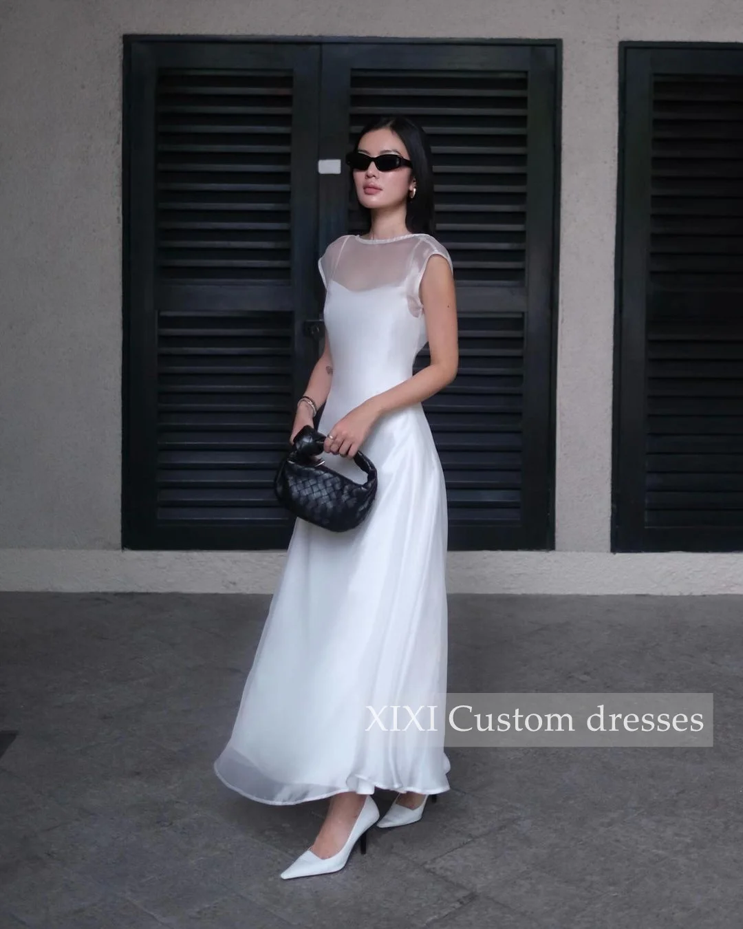 XIXI muslimagnaz raffainer bianco a-line scollo a barchetta lunghezza del pavimento Zipper Up senza maniche Dubai abito da sera 2024 abiti eleganti per donna