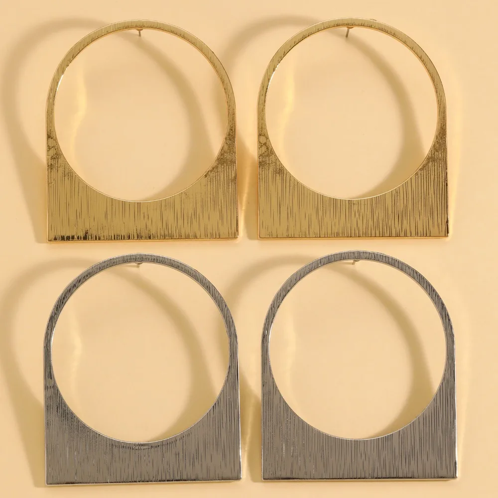 Minimalist Exaggerated Oversized Geometric Hollowed Round Brushed Metal Texture Square  Dangle Earrings for Women Party Jewelry