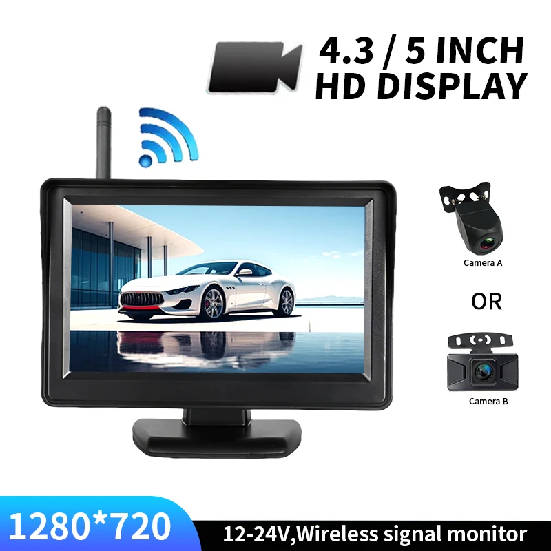 Wireless 4.3/5Inch Rear View Camera Monitor LCD HD Screen Reversing Camera for Car Truck Parking System Camera DC12V-24V