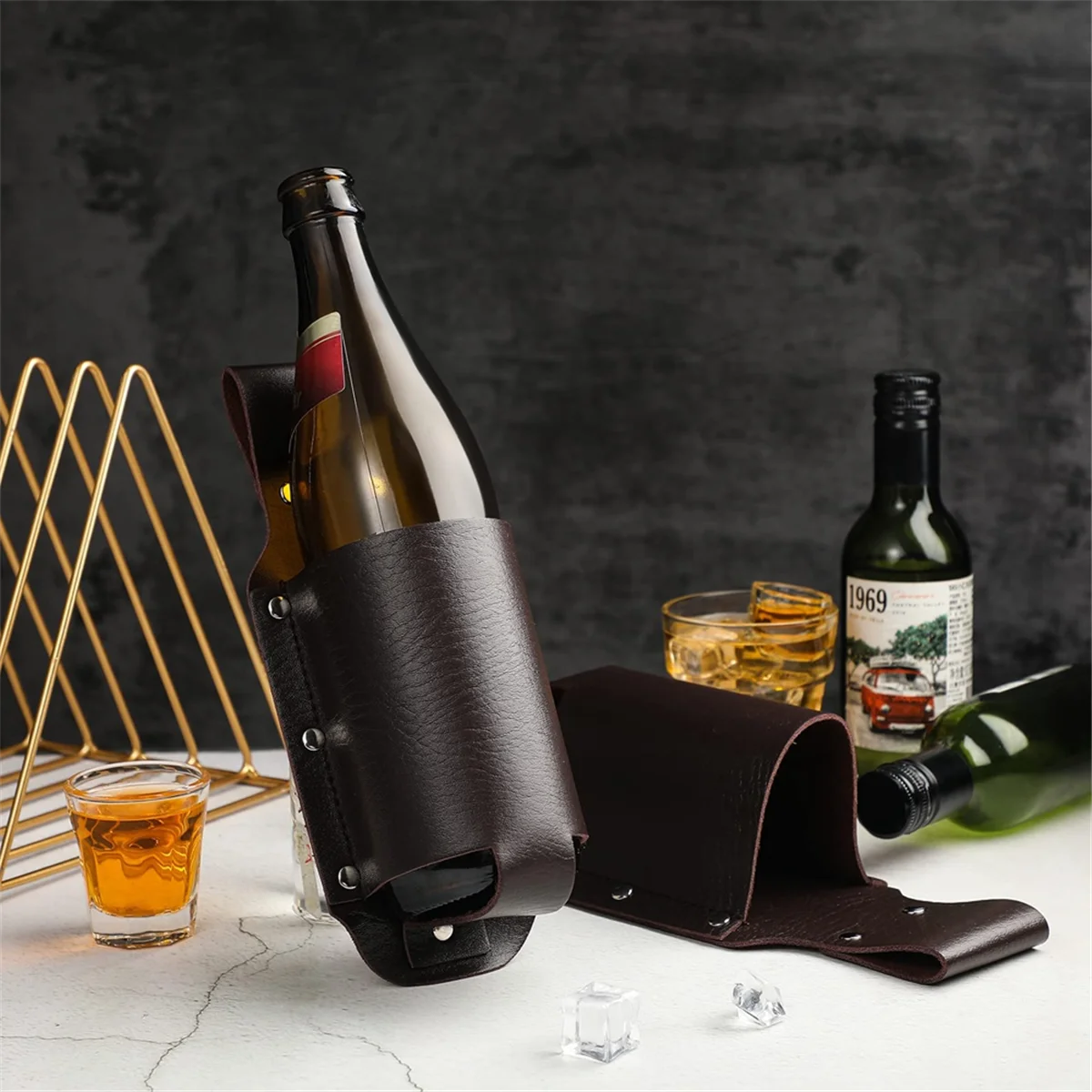【New User-Coupon!】3PC Classic Beer Holster Great Gadget, Perfect Beer Gift for Men of All Ages, Espresso Brown Leather, Holster