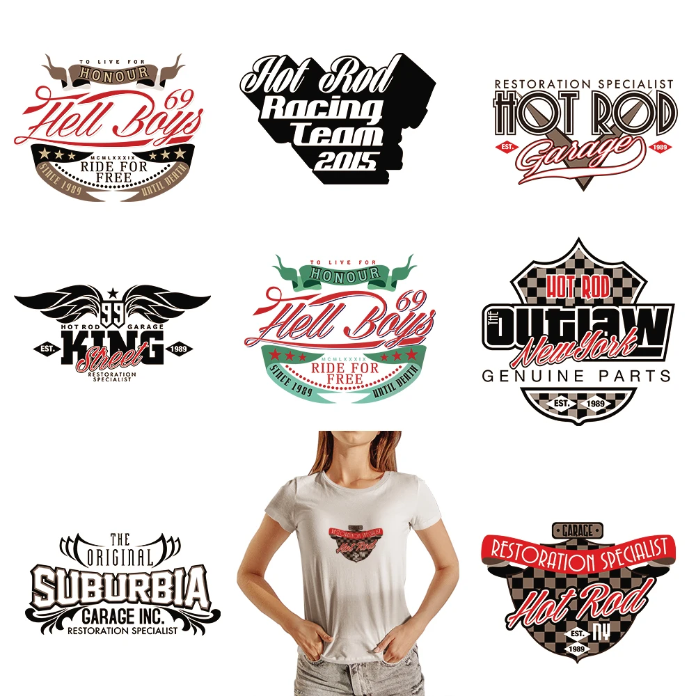 Stereoscopic Retro Car Logo English Letters Iron on Transfers for T Shirts Dtf Transfers Ready to Press Patch Transfer DIY Arts