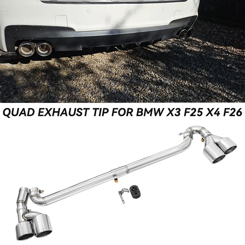Edelstahl-Auspuffblende für BMW F25 X3 F26 X4 28i 35i 2011-2016 Heckrohr Modifizierter Doppel-zu-Vierfach-Auspuff