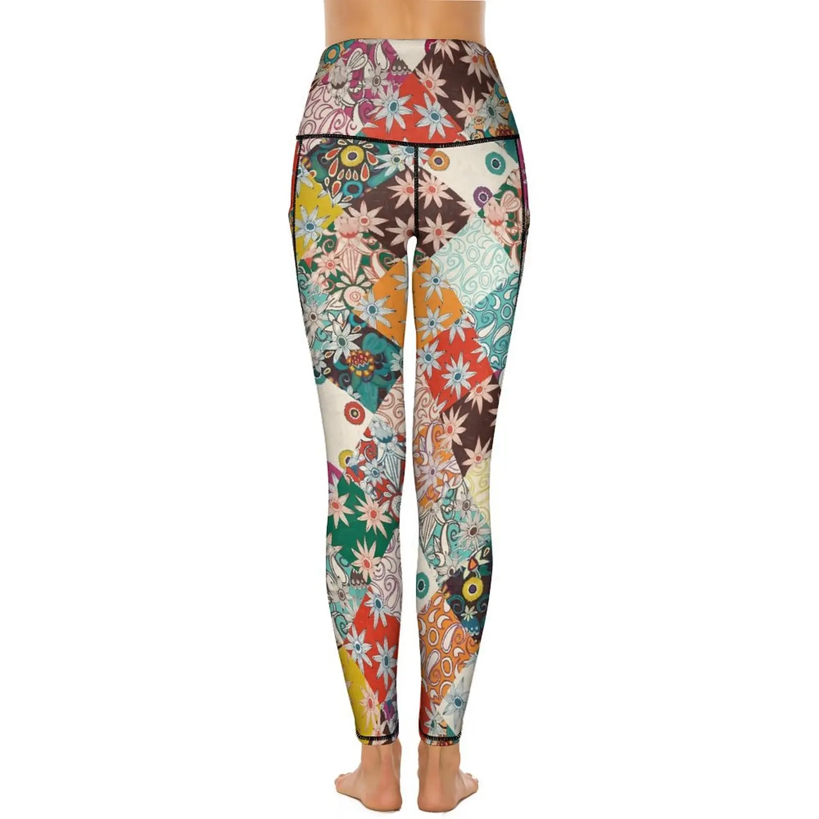 Vintage Boho Floral Yoga Pants Patchwork Print Fitness Leggings High Waist Stretchy Sport Pants Elegant Yoga Legging Gift Idea