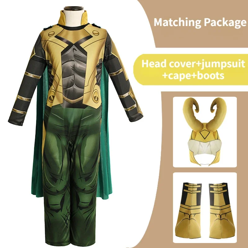 The Avengers Kids Boys Loki Cosplay Costume Halloween Superhero Cosplay Jumpsuit  Birthday Party Clothes Stage Costumes