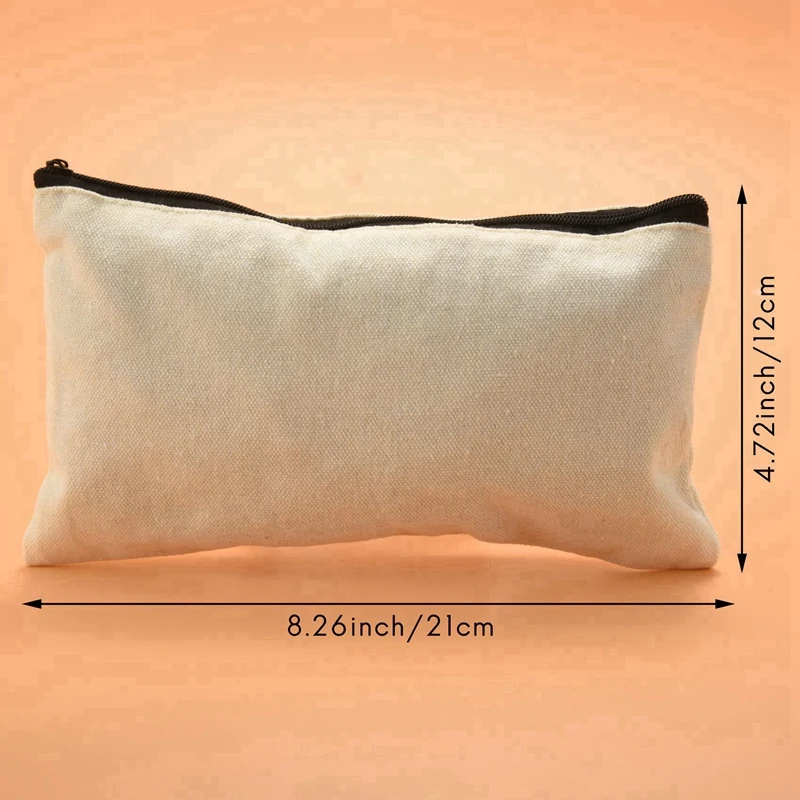 เปล่าผ้าใบผ้าฝ้าย DIY Craft กระเป๋าซิปกระเป๋าดินสอสําหรับแต่งหน้าเครื่องสําอางค์เครื่องเขียน Storage
