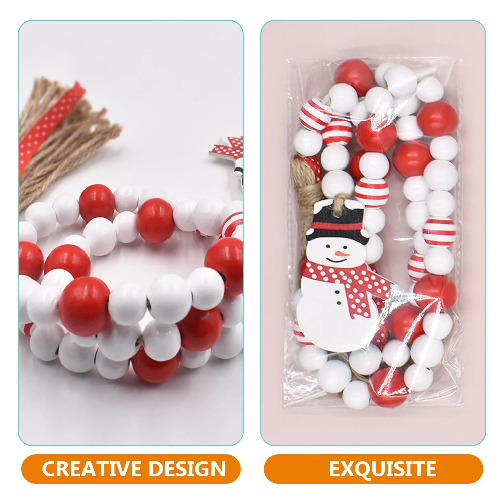 

Snowman Beaded Garland Tassel Wooden Hanging Decor For Christmas Party Home Xmas Beaded String Rustic Wood Bead Pendant