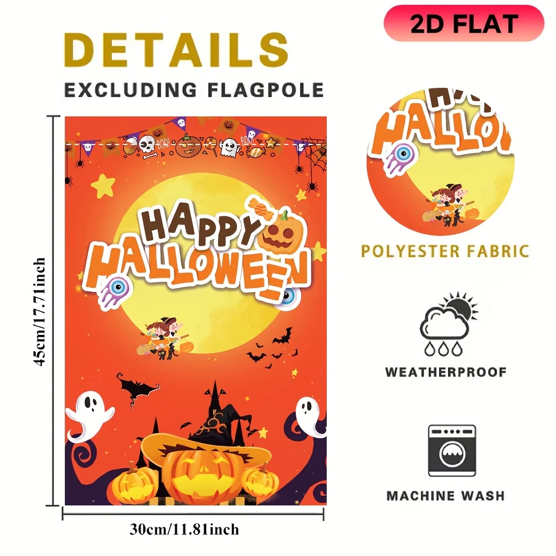 2D Flat Garden Flag 1 Piece, Cartoon Ghost Pumpkin Garden Flag, Halloween Celebration Flag, Durable Polyester Material, Very Suitable for Garden, Lawn, Courtyard, Home, Outdoor, Beach Decoration Flag, Halloween Celebration Decoration Flag