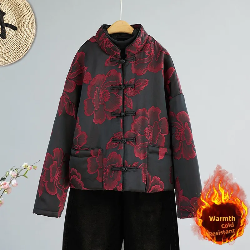 

Faionable Thiened Cotton Jaet, женская осенне-зимняя одежда для мамы, верхняя одежда с цветочной вышивкой, пальто