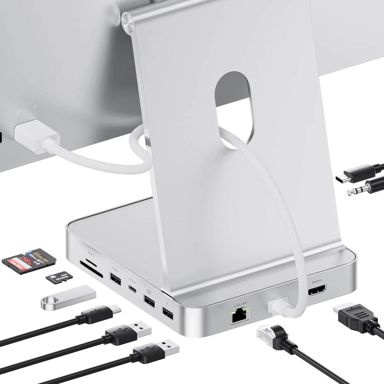 PULWTOP Verbeterde 11-in-1 USB C-hub voor iMac 24 inch USB-hub M1 M3 M4, ondersteuning voor M.2 SSD, 4K HDMI, Ethernet, USB A/C 10 Gbps, SD/TF