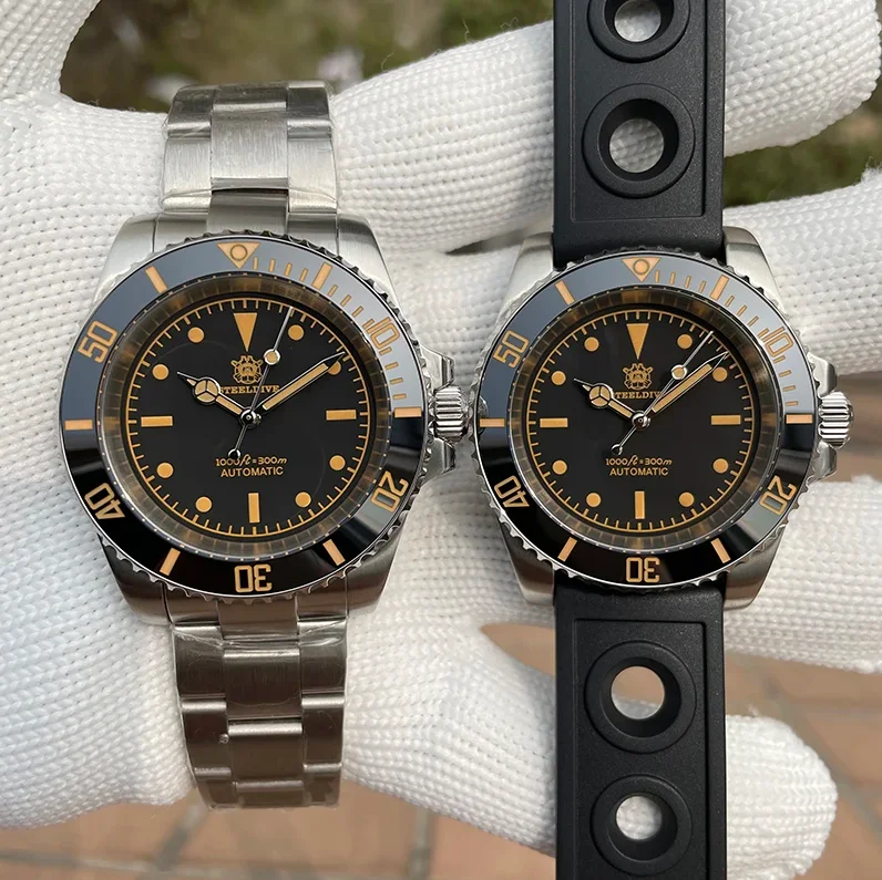 STEELDIVE Herren-Automatikuhr, 41 mm, mechanische Armbanduhr, Taucheruhr, 30 ATM, wasserdicht, C3, leuchtender Saphir, NH35, Keramiklünette