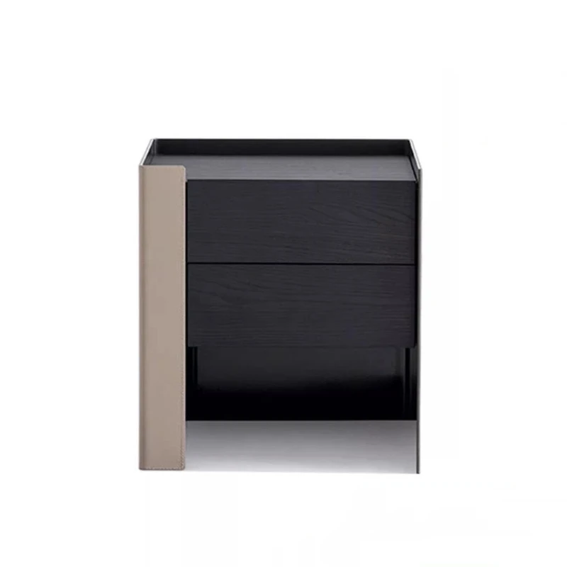 

2026 Italian minimalist haute couture bedside table, modern minimalist high-end bedroom, smoked solid wood bedside cabinet