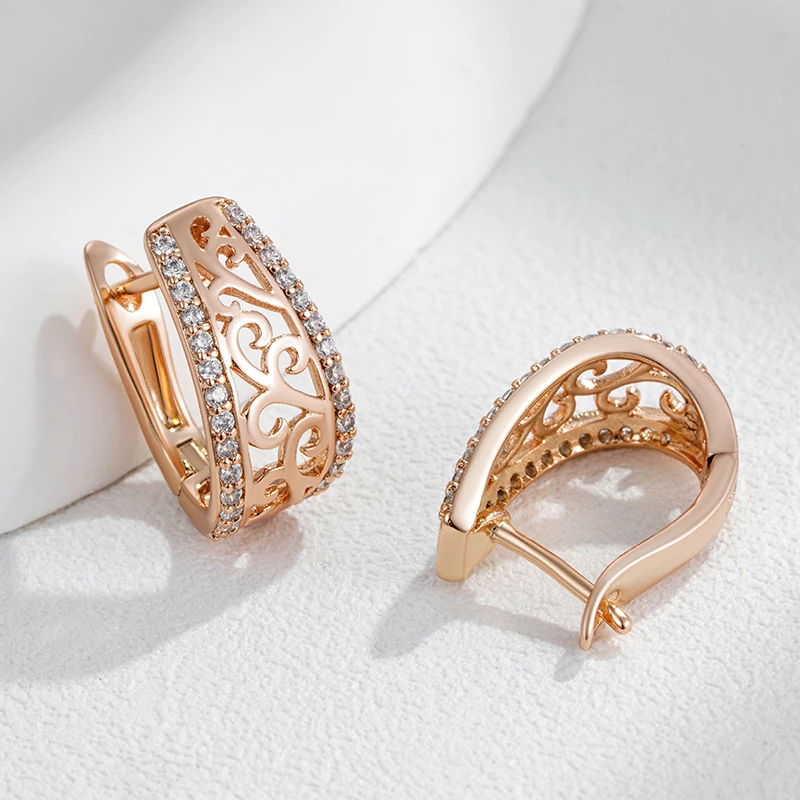 Kienl Hot 585 Rose Gold Color English Earrings for Women Vintage Glossy Metal Natural Zircon Accessories Trend Daily Jewelry