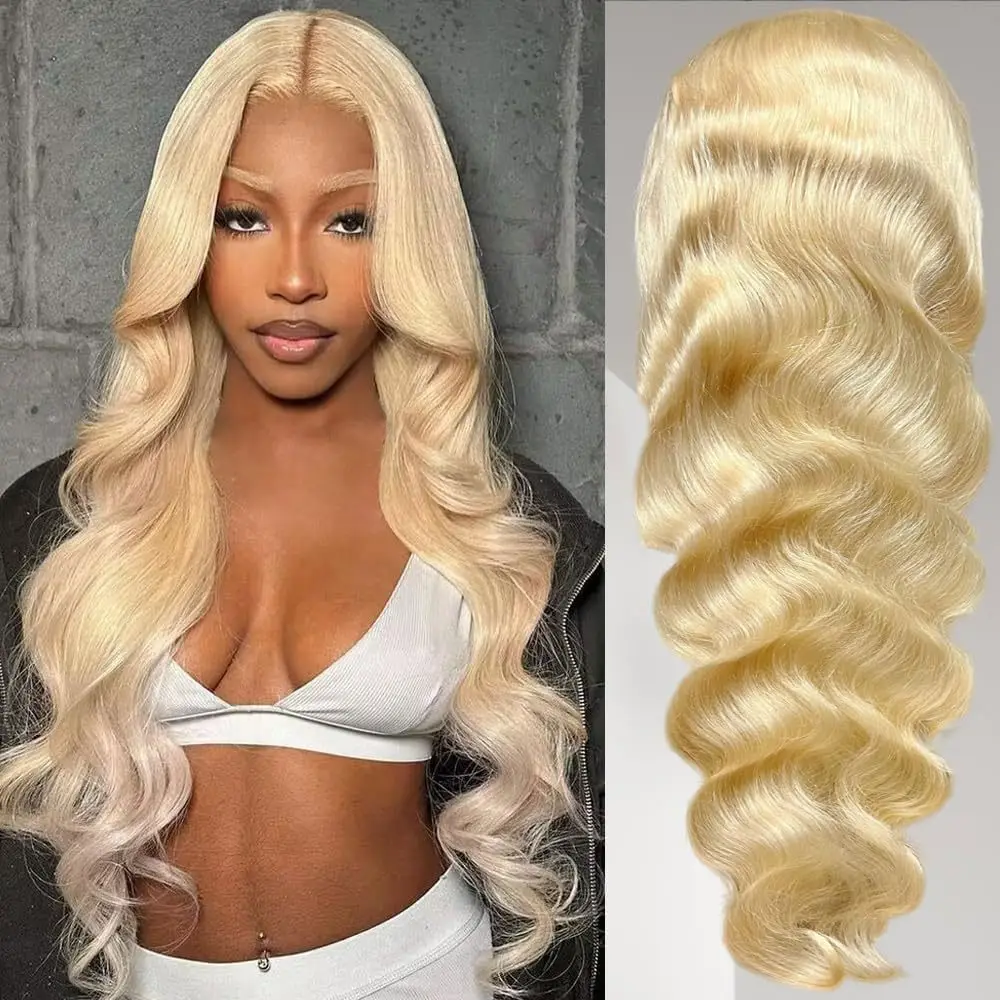 613ブロンドボディウェーブ13x4レースフロント合成ウィッグプレプラッキング済み自然なヘアライン耐熱ウィッグ女性用デイリーパーティーウェア