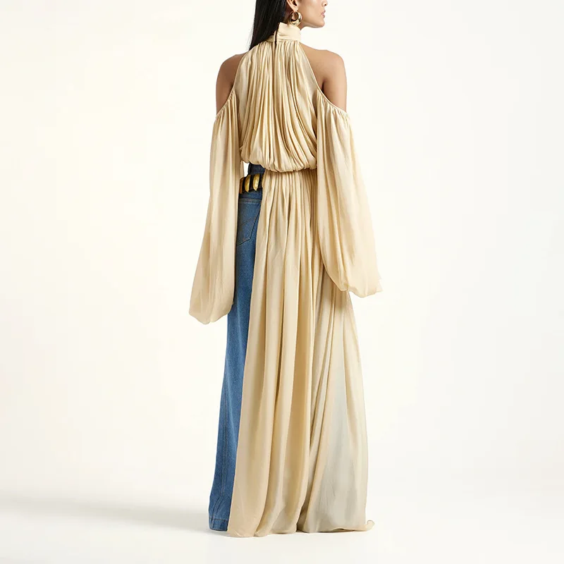 HKSH Women Chic Shirt Off-shoulder Solid Color Asymmetric Pleated Nihce Design Elegant High-end Urban Casual Tops Summer HK21907