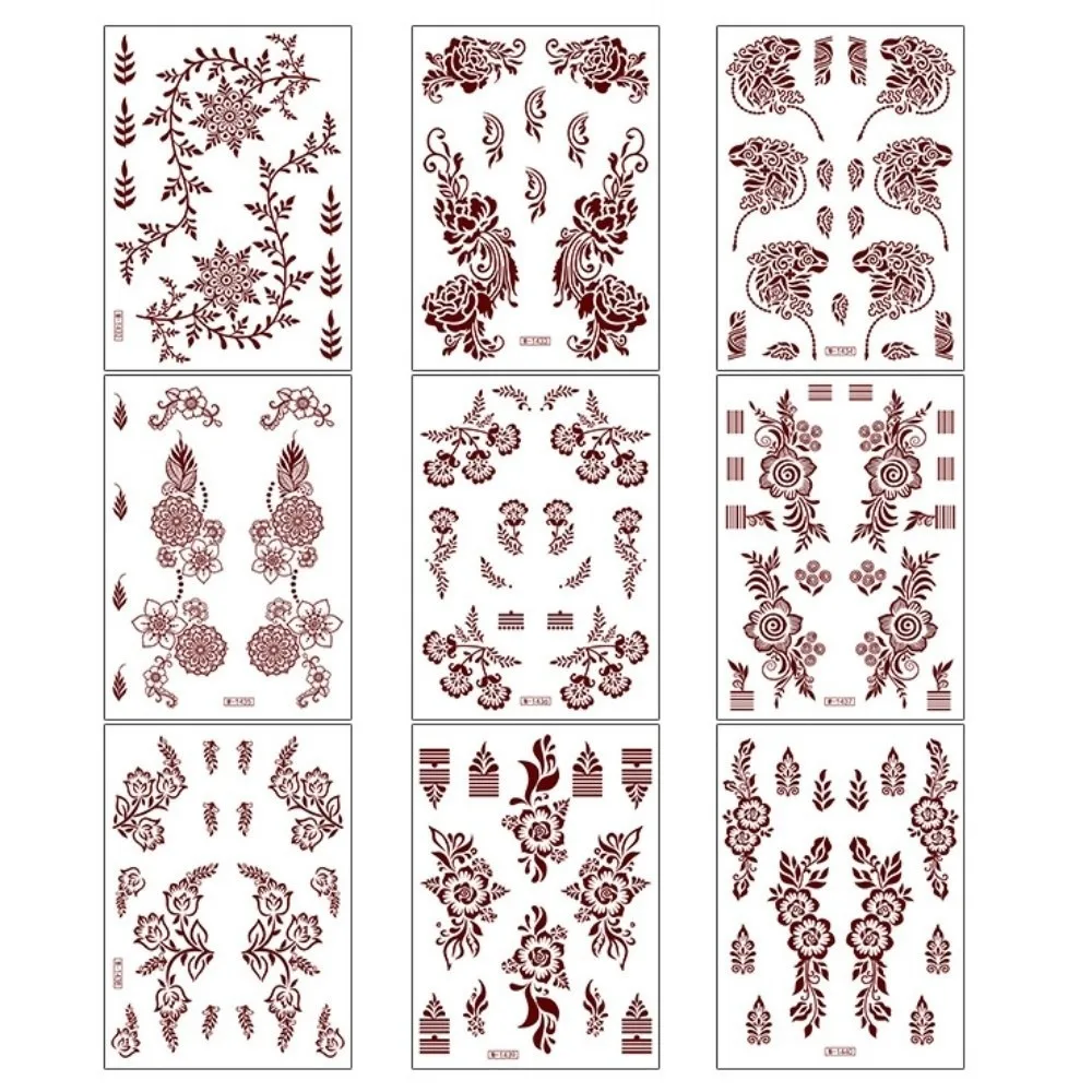 

9pcs Water Transfer Decals Henna Tattoo Stickers India Mehndi Flower Instant Henna Temporary Tattoo Waterproof Fake