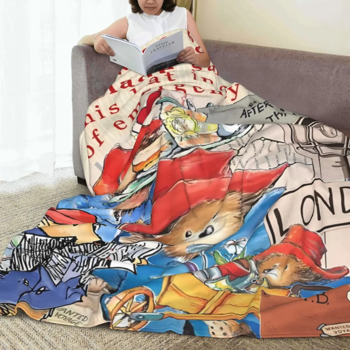 Paddington Brown Bear Drawing Blanket Super Soft Street Trend Plush Throw Blanket Home Decor Camping Flannel Bedspread Bed Cover