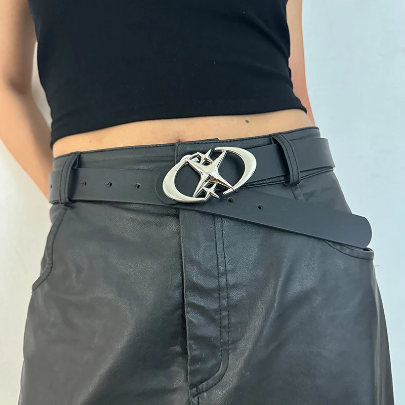 Cinture Desinger per donna Y2K Punk Cross Strar Buckle Black Gothic Pu Leather Jeans pantaloni cintura ragazze e ragazzi cintura