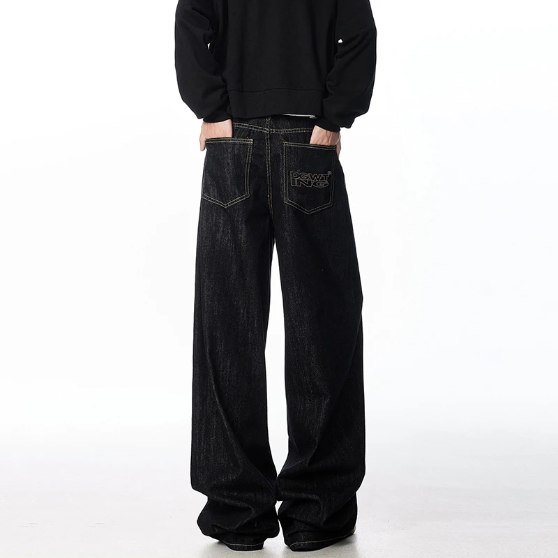 Korean Casual Wide Leg Jeans For Men And Women Loose Straight Leg Pants Curved Knife Pants Black Jeans