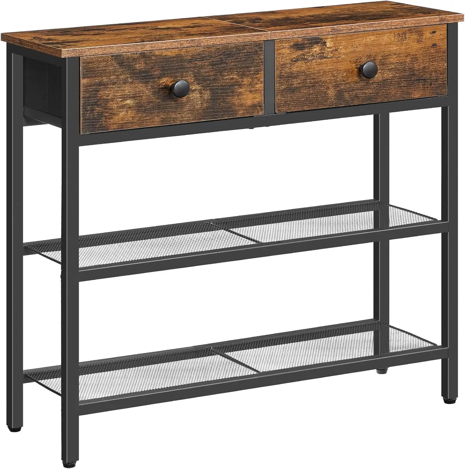 

29.5' Narrow Console Table with 2 Fabric Drawers, Sofa Table, Small Entryway Table with 3-Tier Storage Shelves, Behind Couch