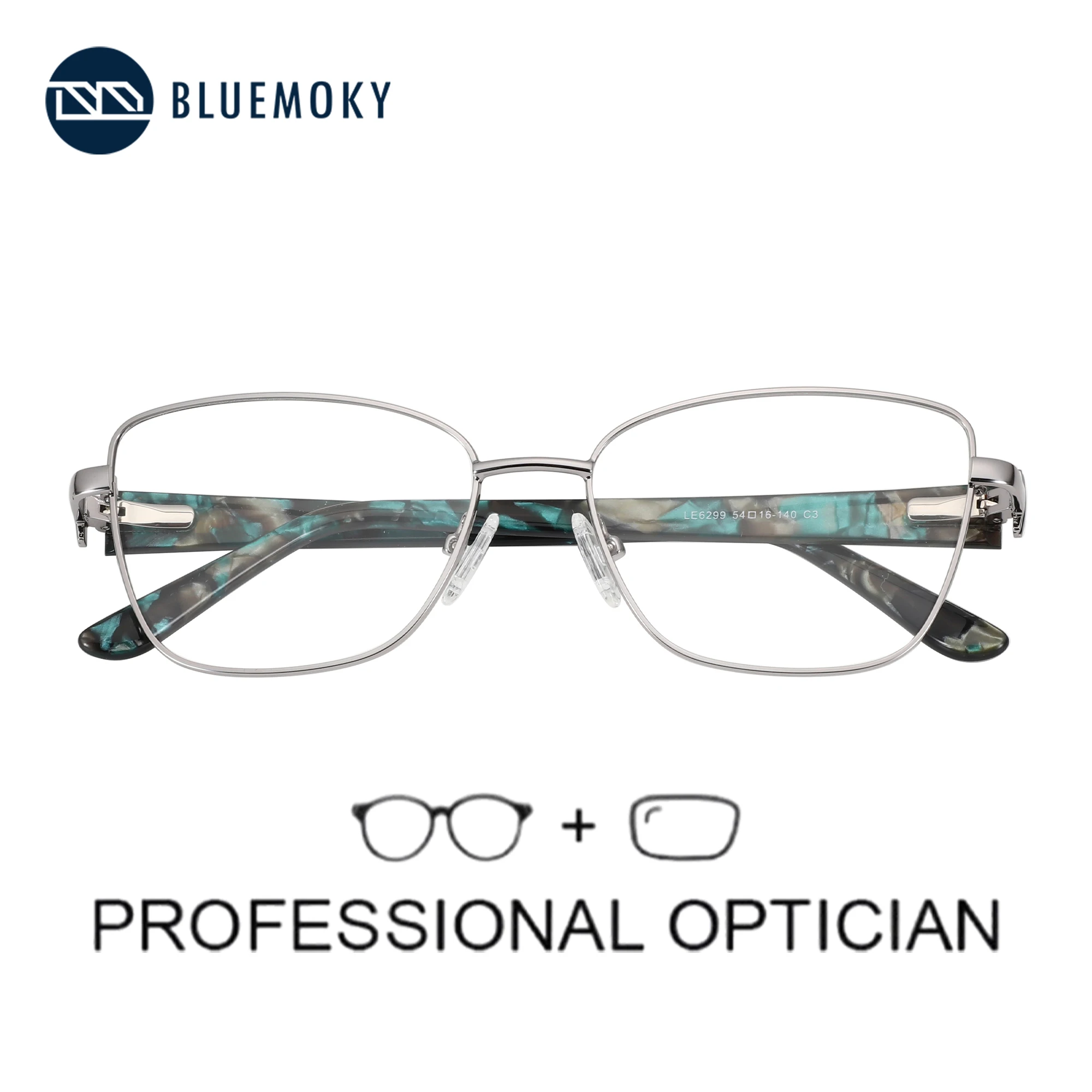 

BLUEMOKY（S Size）Stylish Metal Prescription Glasses Women Square Optical Eyeglasses Anti Blue Light Photochromic Eyewear