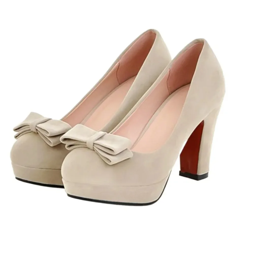 Big Size 34~43 Shoes Woman High Heels Round Toe Pumps Sweet Bow Wedding Platform Shoes Zapatos Mujer Sapatos Femininos 215-3