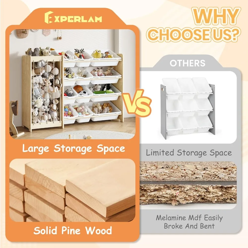 لعبة خشبية مزدوجة الأغراض ومنظم تخزين الحيوانات المحشو مع 12 صندوقًا