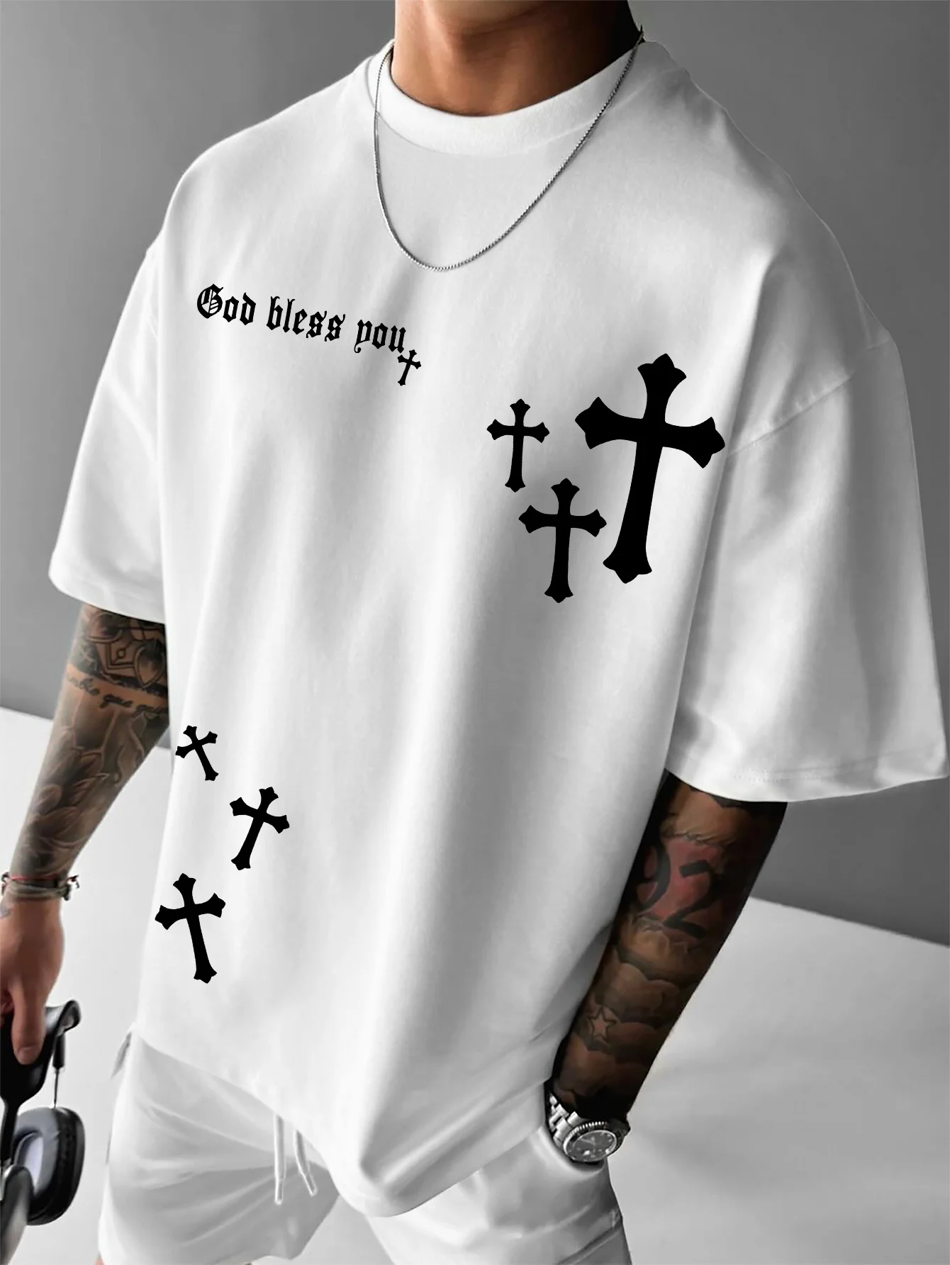 "Je vous bénisse" imprimé croix 100% coton hommes femmes T-shirt été automne quotidien Sports de plein air fête décontracté rue à manches courtes