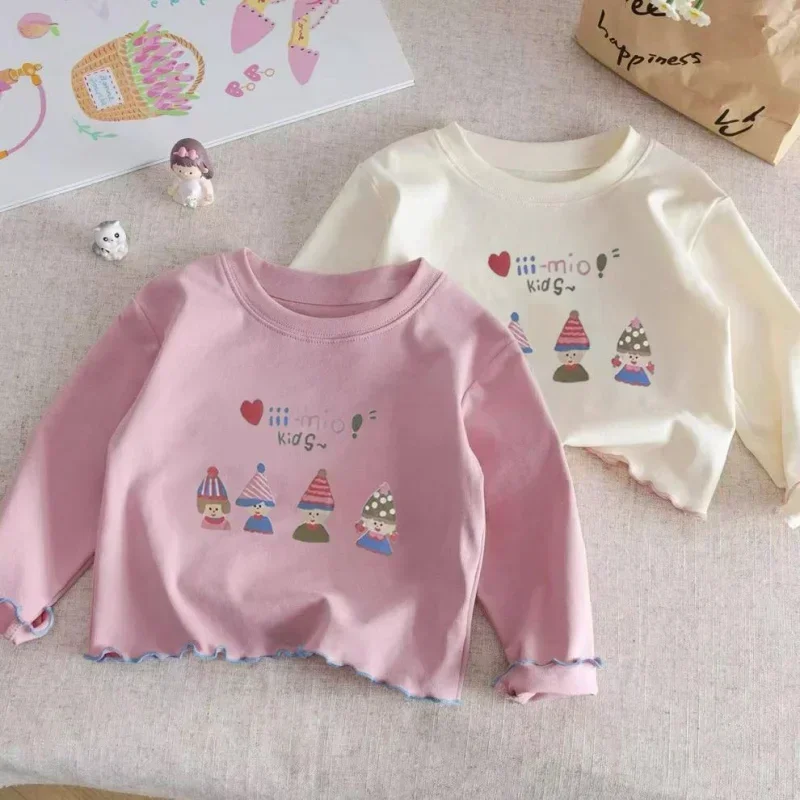 Frühling Herbst Neue Mädchen 100% Baumwolle Langarm T-Shirt Rüschen Rundhals Lässig Vielseitig Baby Kinder Rüschenrand Weiche Baumwoll-Oberteile – Detail 1