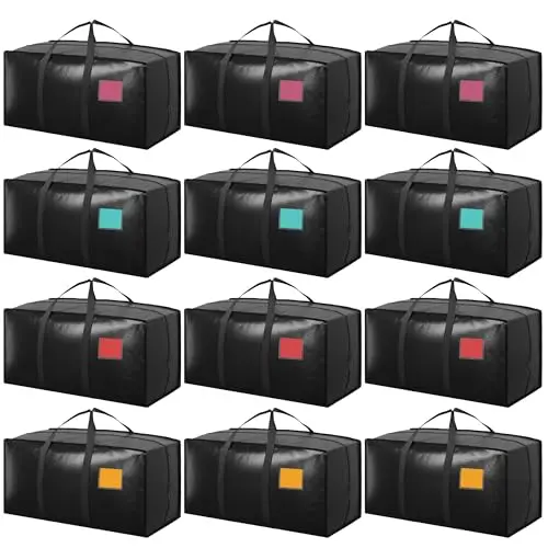 

Набор из 12 сверхбольших прочных мешков для переезда с усиленной молнией и широкими ручками, влагостойкие контейнеры для хранения и упаковки