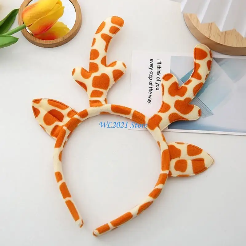 G5GC Plush Hair Hoop Animal Renindeer Ears Antler Onler Beading Cartoon Party Prop