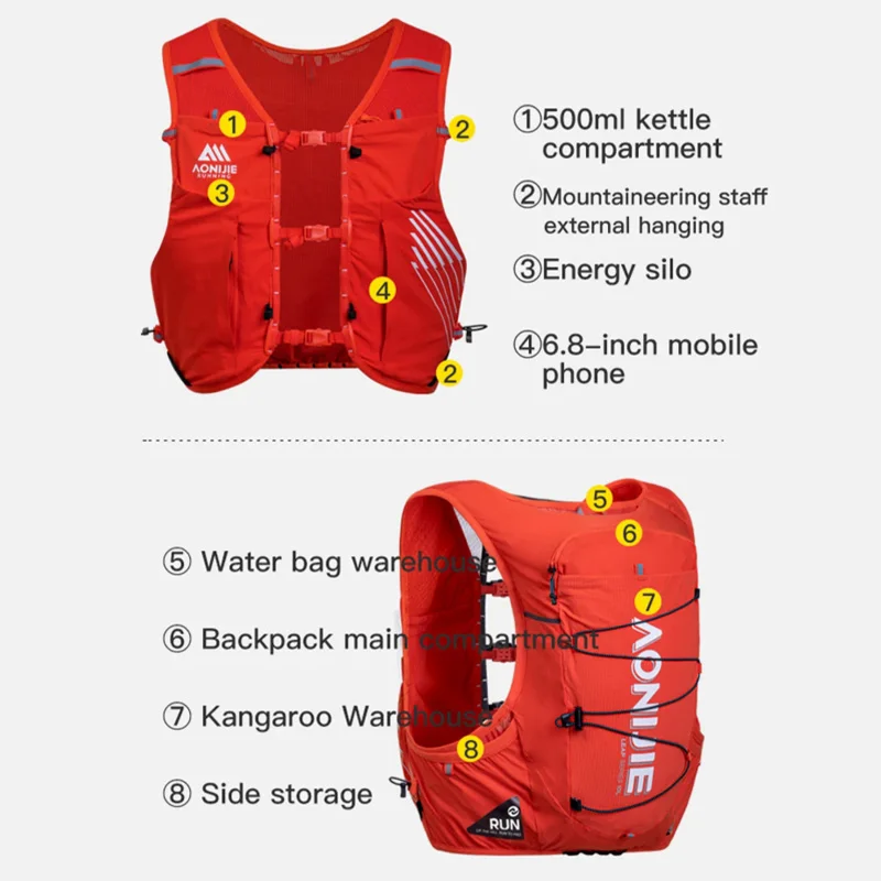 AONIJIE 10L Sports Running Backpack Women Men Lightweight Off-Road Hydration Pack Bag for Hiking Climbing Cycling Race Marathon